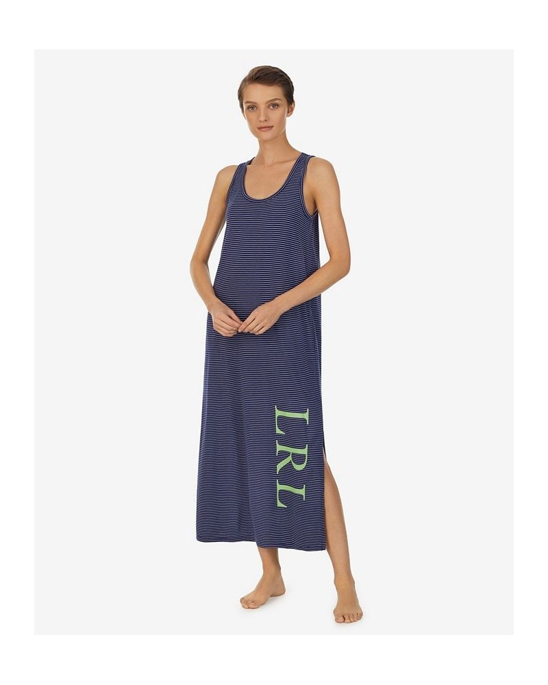 Women's Sleeveless Logo Tank Nightgown Navy Stripe $37.74 Sleepwear