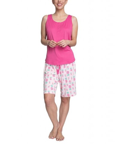 Women's 3-Piece Travel Pajama Set Pink Pineapple $29.92 Sleepwear