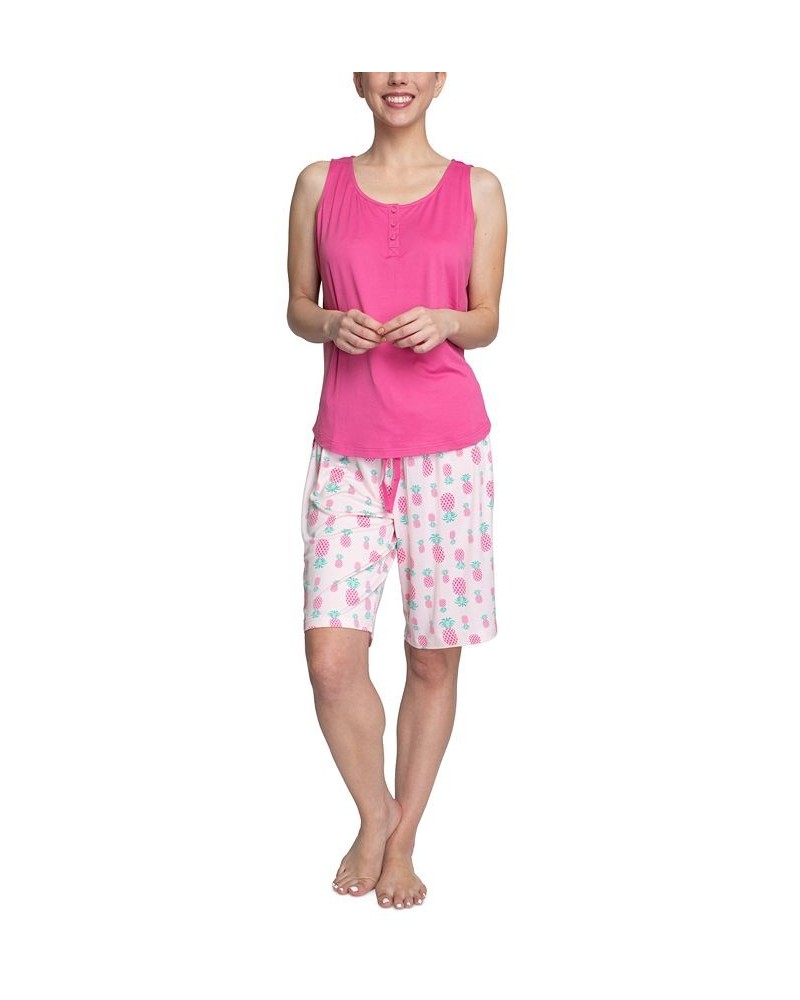 Women's 3-Piece Travel Pajama Set Pink Pineapple $29.92 Sleepwear