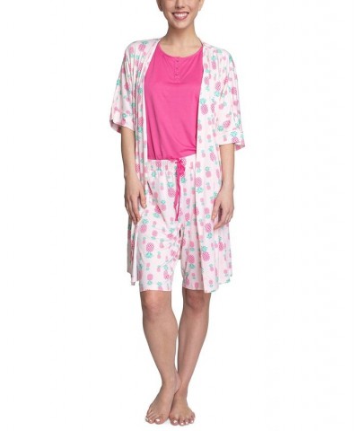 Women's 3-Piece Travel Pajama Set Pink Pineapple $29.92 Sleepwear