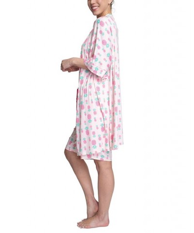 Women's 3-Piece Travel Pajama Set Pink Pineapple $29.92 Sleepwear