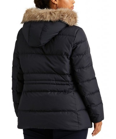 Plus Size Faux-Fur Trim Hooded Down Puffer Coat Blue $70.40 Coats