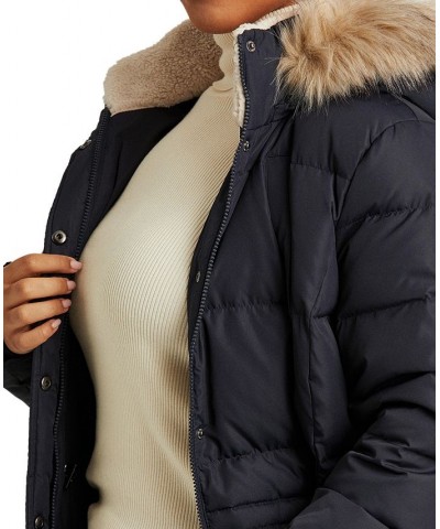 Plus Size Faux-Fur Trim Hooded Down Puffer Coat Blue $70.40 Coats