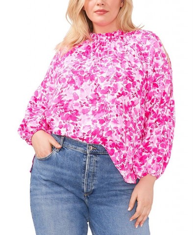 Plus Size Floral-Print Cold-Shoulder Blouse Hot Pink $46.53 Tops