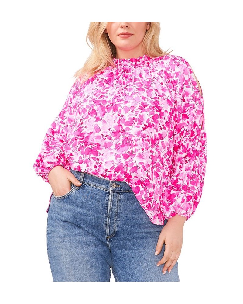 Plus Size Floral-Print Cold-Shoulder Blouse Hot Pink $46.53 Tops