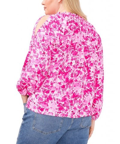 Plus Size Floral-Print Cold-Shoulder Blouse Hot Pink $46.53 Tops