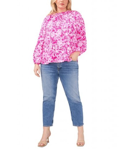 Plus Size Floral-Print Cold-Shoulder Blouse Hot Pink $46.53 Tops