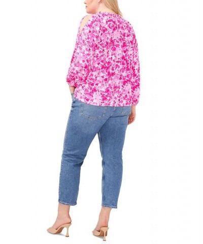 Plus Size Floral-Print Cold-Shoulder Blouse Hot Pink $46.53 Tops