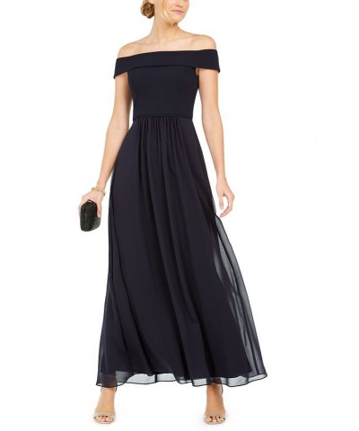 Off-The-Shoulder Chiffon Gown Blue $44.70 Dresses