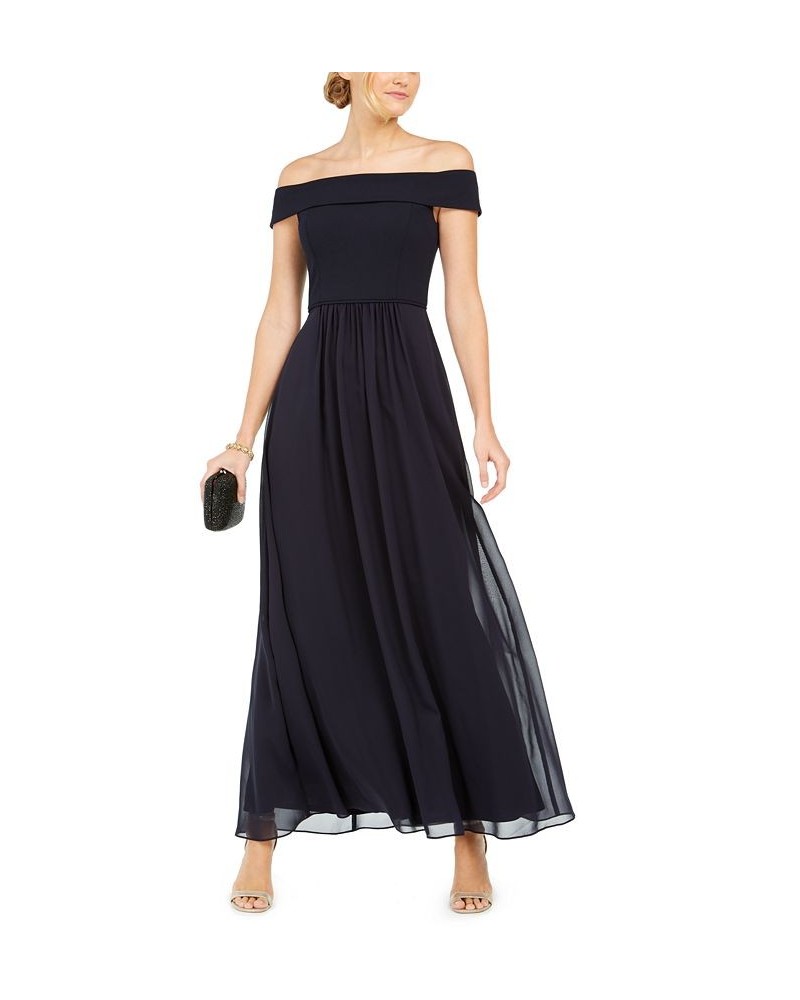 Off-The-Shoulder Chiffon Gown Blue $44.70 Dresses