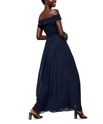 Off-The-Shoulder Chiffon Gown Blue $44.70 Dresses