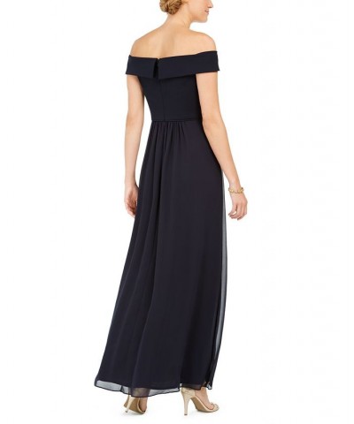 Off-The-Shoulder Chiffon Gown Blue $44.70 Dresses