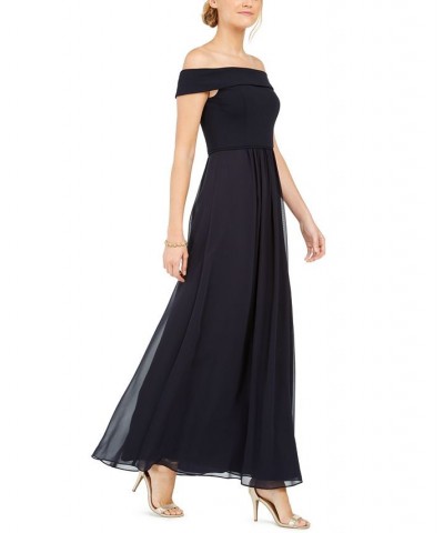 Off-The-Shoulder Chiffon Gown Blue $44.70 Dresses