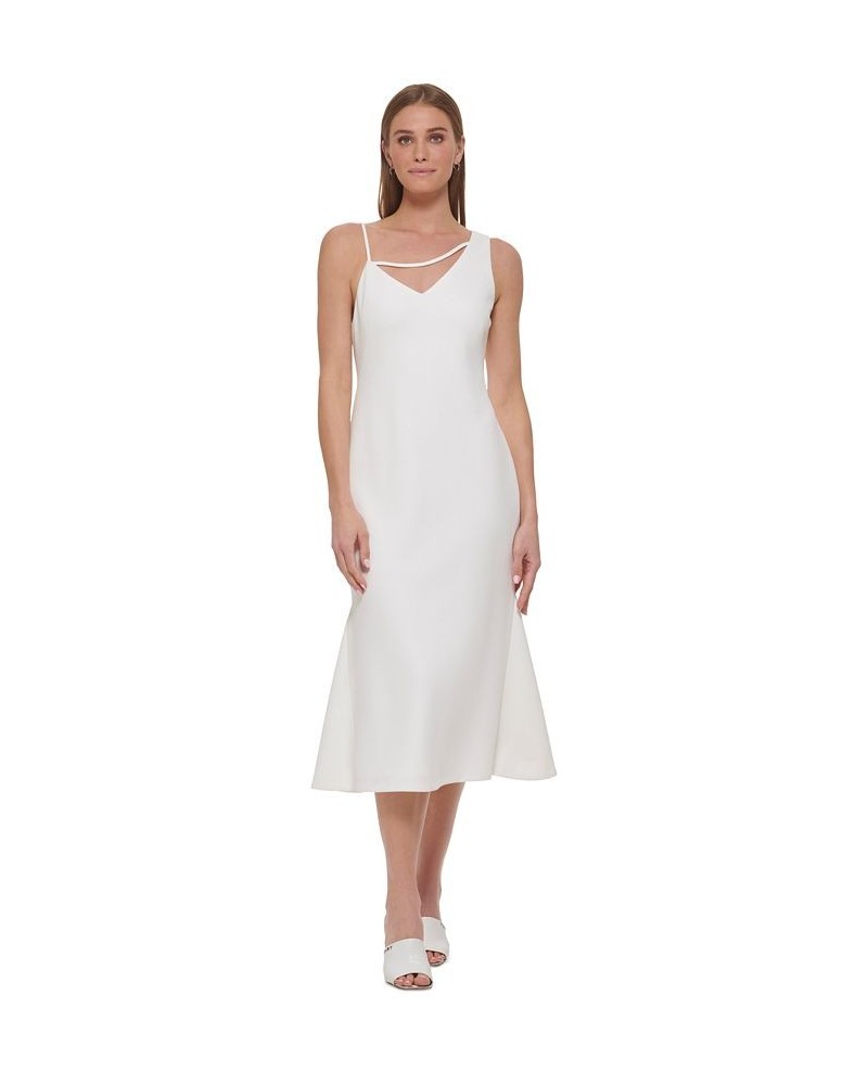 Women's Solid V-Neck Asymmetrical-Shoulder Midi Dress Ivory $59.77 Dresses