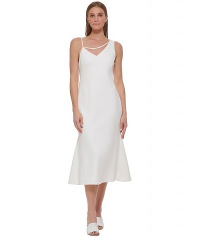 Women's Solid V-Neck Asymmetrical-Shoulder Midi Dress Ivory $59.77 Dresses