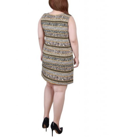 Plus Size Sleeveless Dress with 3 Rings Black, White, Yellow Animal $13.55 Dresses