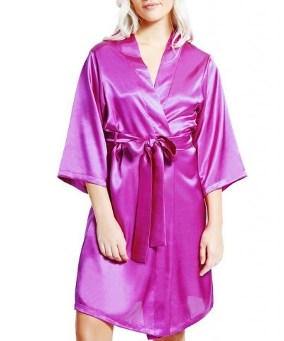 Women's Marina Lux 3/4 Sleeve Satin Lingerie Robe Purple $27.60 Lingerie