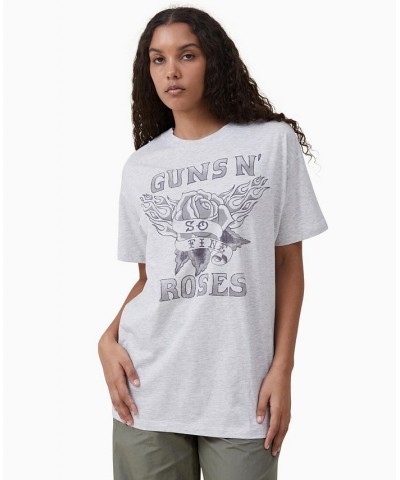 Women's Boyfriend Fit Guns N Roses Short Sleeve T-shirt Guns N Roses So Fine, Light Gray Marle $16.80 Tops