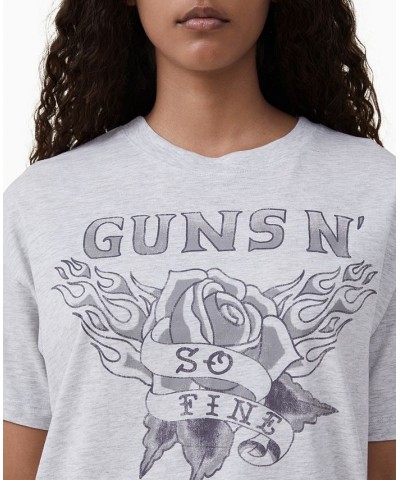 Women's Boyfriend Fit Guns N Roses Short Sleeve T-shirt Guns N Roses So Fine, Light Gray Marle $16.80 Tops