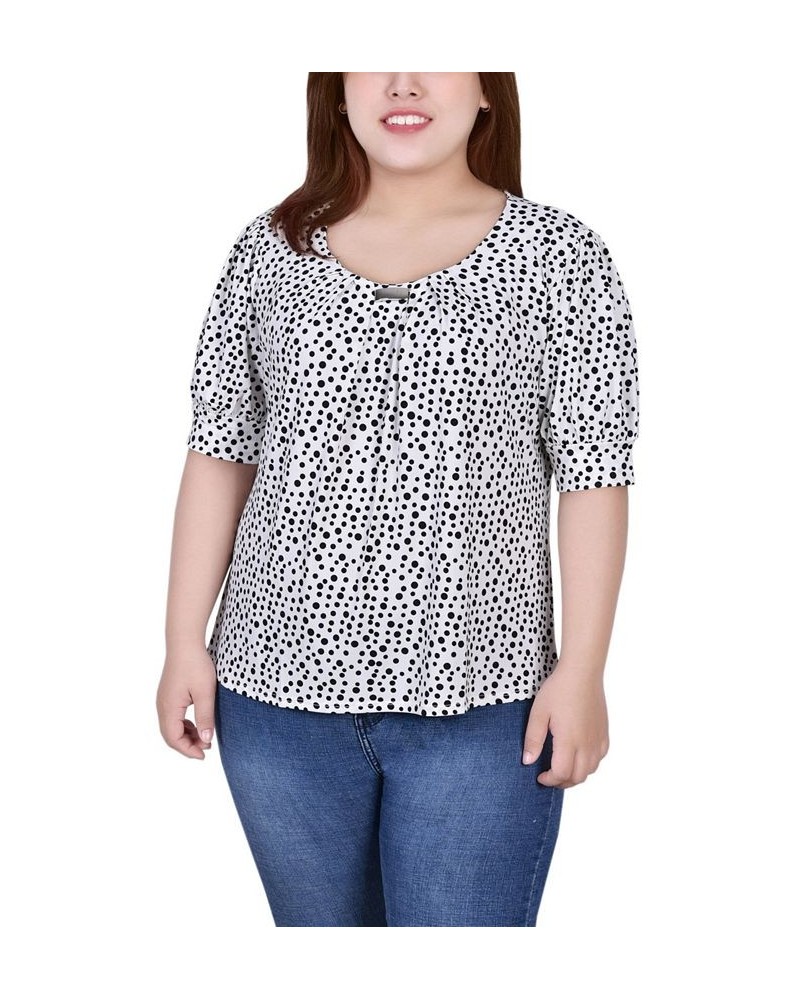 Plus Size Short Sleeve Balloon Sleeve Top Black Gold Chain $13.80 Tops