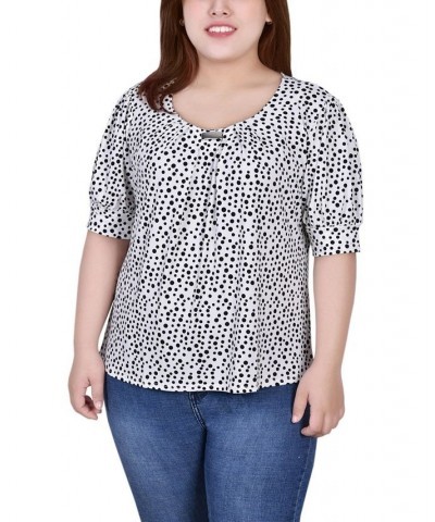 Plus Size Short Sleeve Balloon Sleeve Top Black Gold Chain $13.80 Tops