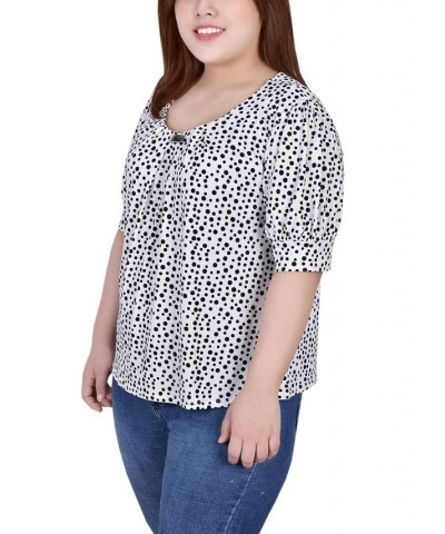 Plus Size Short Sleeve Balloon Sleeve Top Black Gold Chain $13.80 Tops