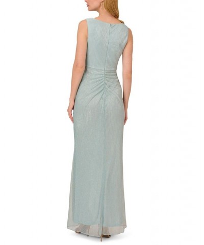 Women's Metallic Ruffled Sleeveless Faux-Wrap Gown Mint Smoke $102.77 Dresses