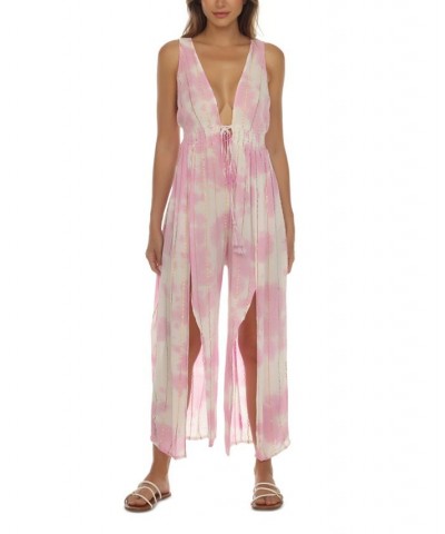 Women's Tie-Dye Front-Slit Sleeveless Jumpsuit Cover-Up Mauve Tie Dye $34.00 Swimsuits