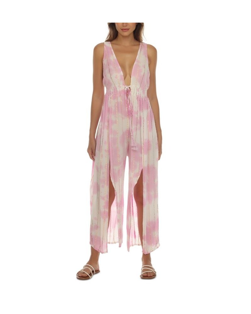 Women's Tie-Dye Front-Slit Sleeveless Jumpsuit Cover-Up Mauve Tie Dye $34.00 Swimsuits