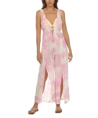 Women's Tie-Dye Front-Slit Sleeveless Jumpsuit Cover-Up Mauve Tie Dye $34.00 Swimsuits