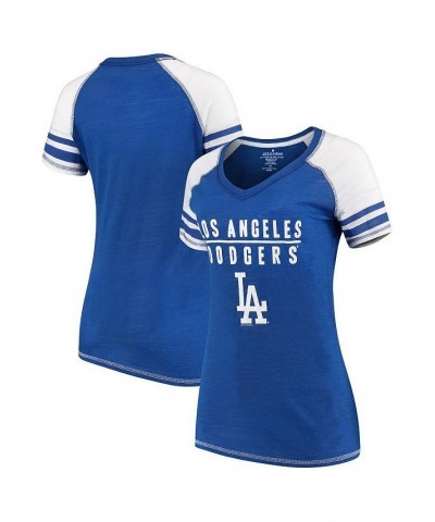 Women's Royal Los Angeles Dodgers Color Block V-Neck T-shirt Royal $21.00 Tops