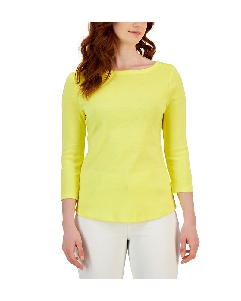 Women's Pima Cotton Boat-Neck Top Yellow $10.50 Tops