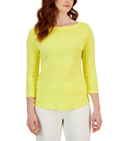 Women's Pima Cotton Boat-Neck Top Yellow $10.50 Tops