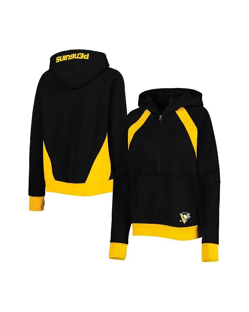 Women's Black Pittsburgh Penguins Wishbone Half-Zip Hoodie Black $48.59 Sweatshirts