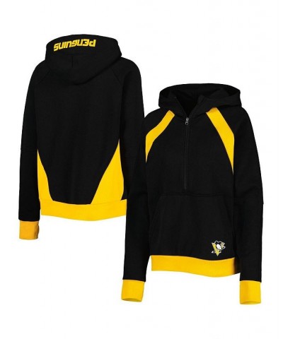 Women's Black Pittsburgh Penguins Wishbone Half-Zip Hoodie Black $48.59 Sweatshirts