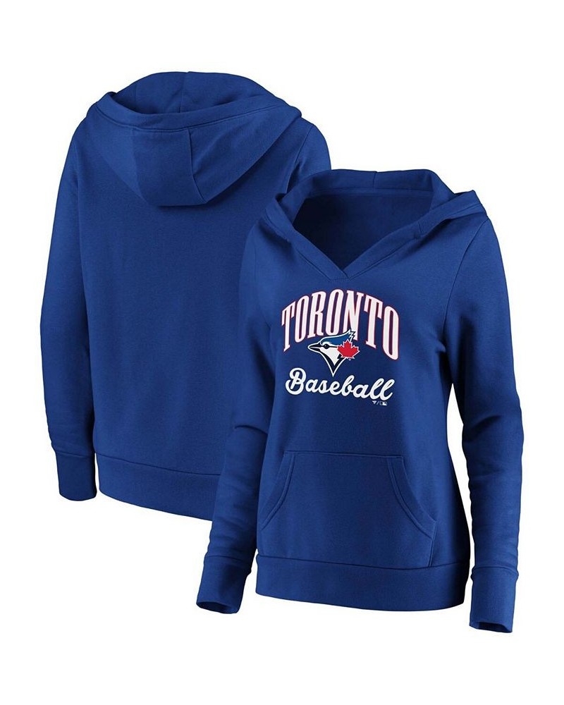 Plus Size Royal Toronto Blue Jays Victory Script Crossover Neck Pullover Hoodie Royal $37.60 Sweatshirts