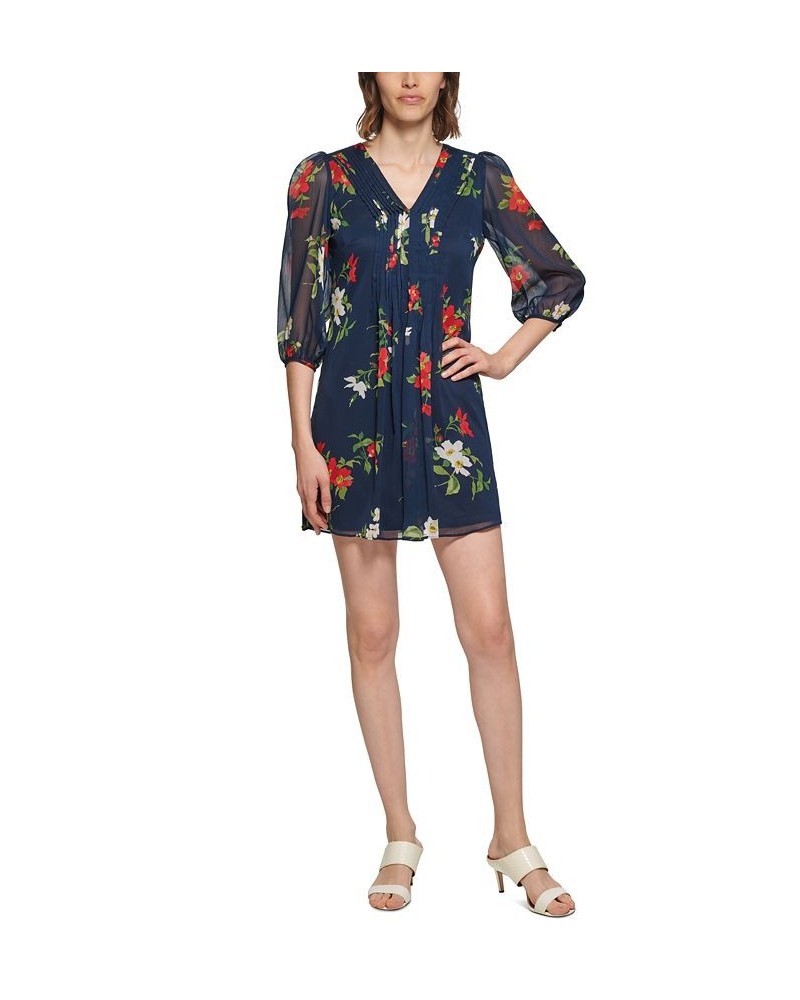 Petite Floral-Print Mini Dress Indigo Multi $45.87 Dresses