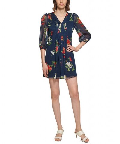 Petite Floral-Print Mini Dress Indigo Multi $45.87 Dresses