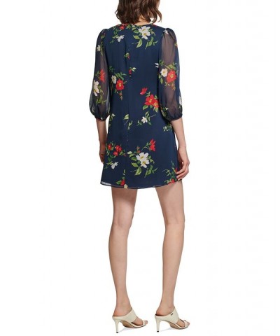 Petite Floral-Print Mini Dress Indigo Multi $45.87 Dresses