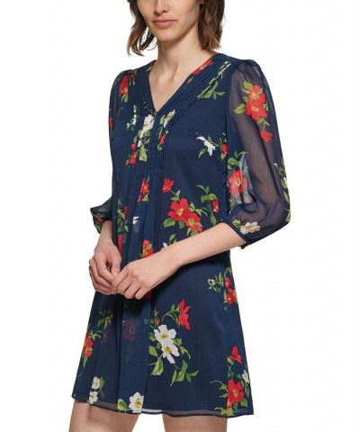 Petite Floral-Print Mini Dress Indigo Multi $45.87 Dresses