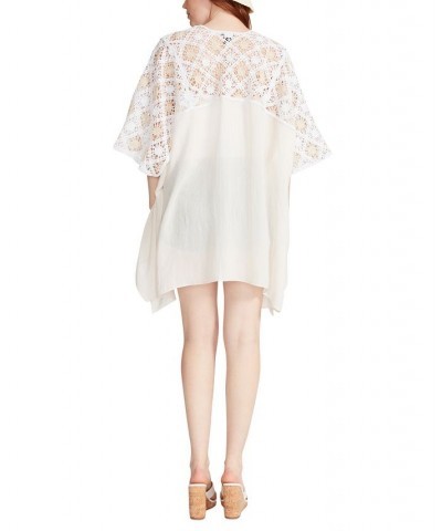 Women's Two-Tone Crochet Yoke Kimono Cover-Up Off White $41.34 Tops