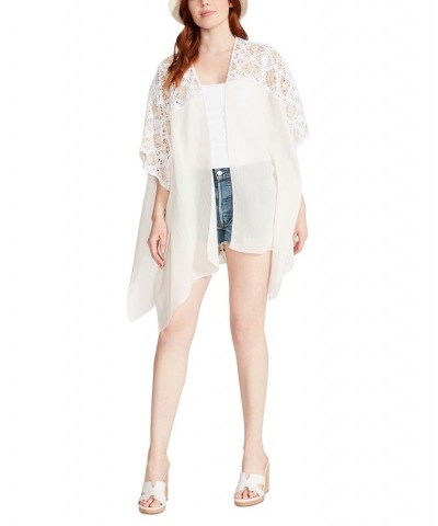 Women's Two-Tone Crochet Yoke Kimono Cover-Up Off White $41.34 Tops