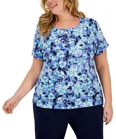 Plus Size Scoop-Neck Short-Sleeve Top Blue $13.24 Tops