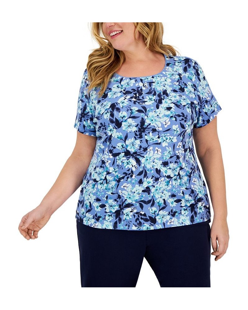 Plus Size Scoop-Neck Short-Sleeve Top Blue $13.24 Tops