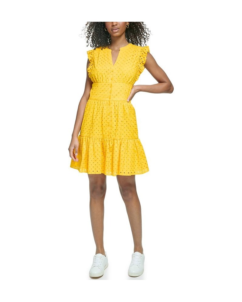 Women's Eyelet Button-Front Dress Lemon Chrome $72.89 Dresses