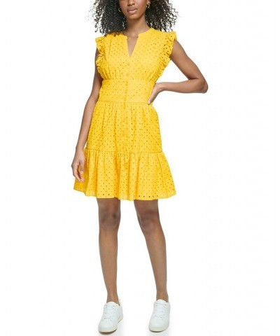 Women's Eyelet Button-Front Dress Lemon Chrome $72.89 Dresses