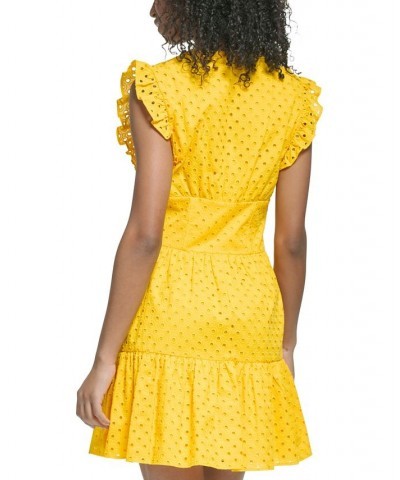 Women's Eyelet Button-Front Dress Lemon Chrome $72.89 Dresses