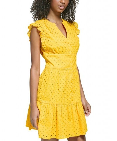 Women's Eyelet Button-Front Dress Lemon Chrome $72.89 Dresses