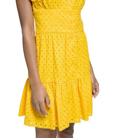 Women's Eyelet Button-Front Dress Lemon Chrome $72.89 Dresses