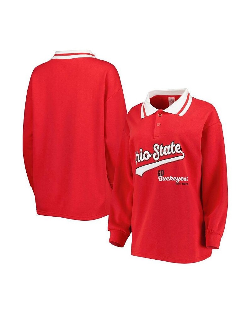 Women's Scarlet Ohio State Buckeyes Happy Hour Long Sleeve Polo Shirt Scarlet $26.65 Tops